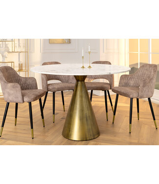 Invicta Interior Ronde eettafel ELEGANCIA 100cm messing wit marmer ijzer met zuilvoet - 44859