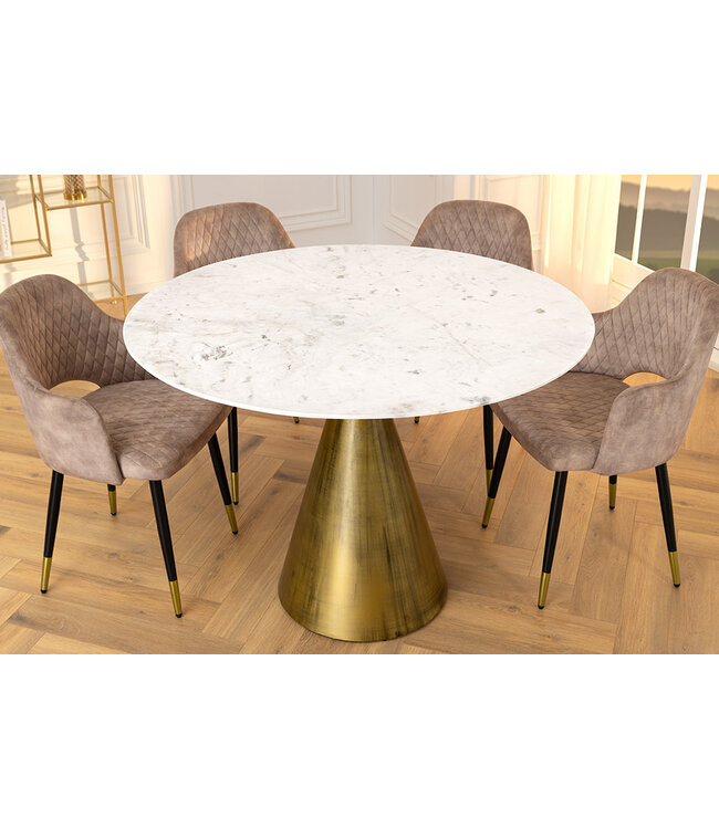 Invicta Interior Ronde eettafel ELEGANCIA 100cm messing wit marmer ijzer met zuilvoet - 44859