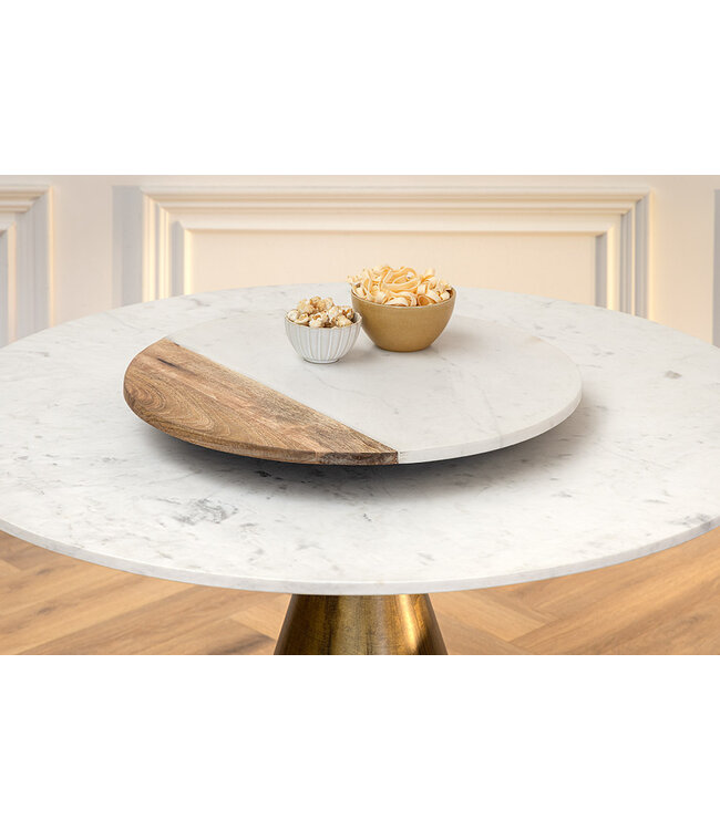 Invicta Interior Ronde eettafel ELEGANCIA 100cm messing wit marmer ijzer met zuilvoet - 44859