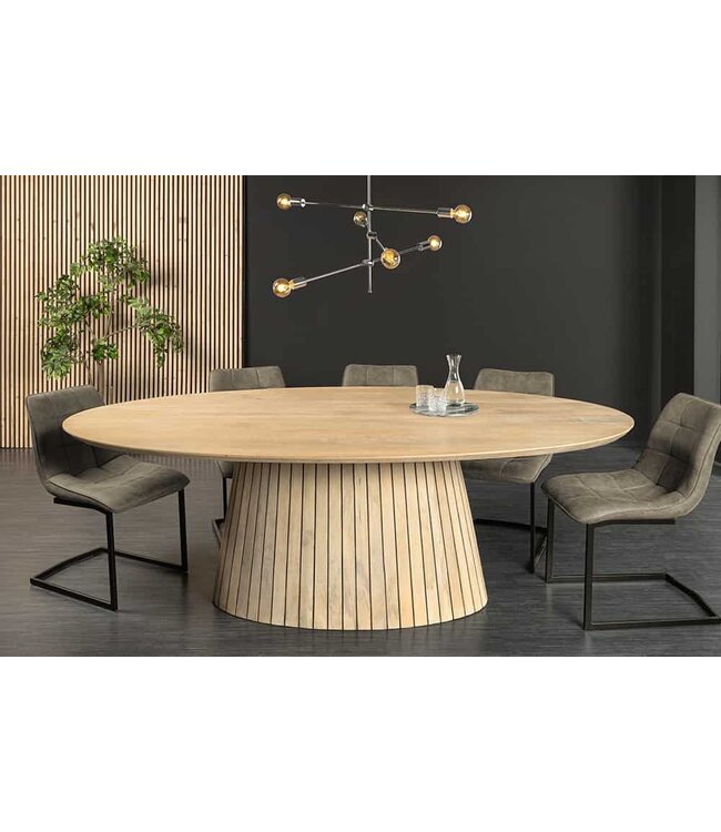 Invicta Interior Ovale eettafel ART DECO 220 cm wit witgekalkt massief mangohout met zuilvoet - 44563