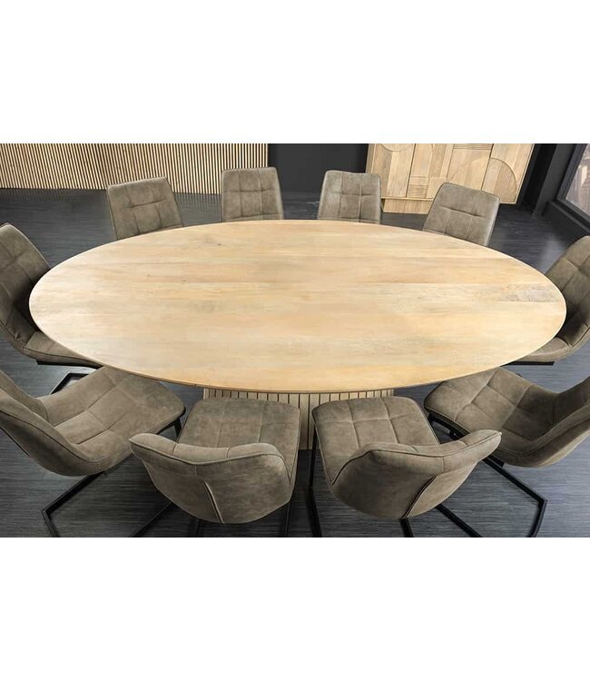 Invicta Interior Ovale eettafel ART DECO 220 cm wit witgekalkt massief mangohout met zuilvoet - 44563