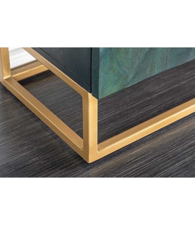 Invicta Interior Massief dressoir SCORPION 180cm turquoise mangohout goud metaal 3D houtsnijwerk - 45644