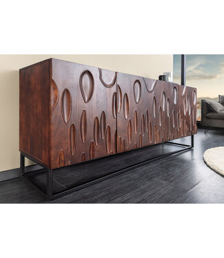 Invicta Interior Massief dressoir DUNE 175cm walnootbruin acaciahout 3D design zwart metaal - 45596