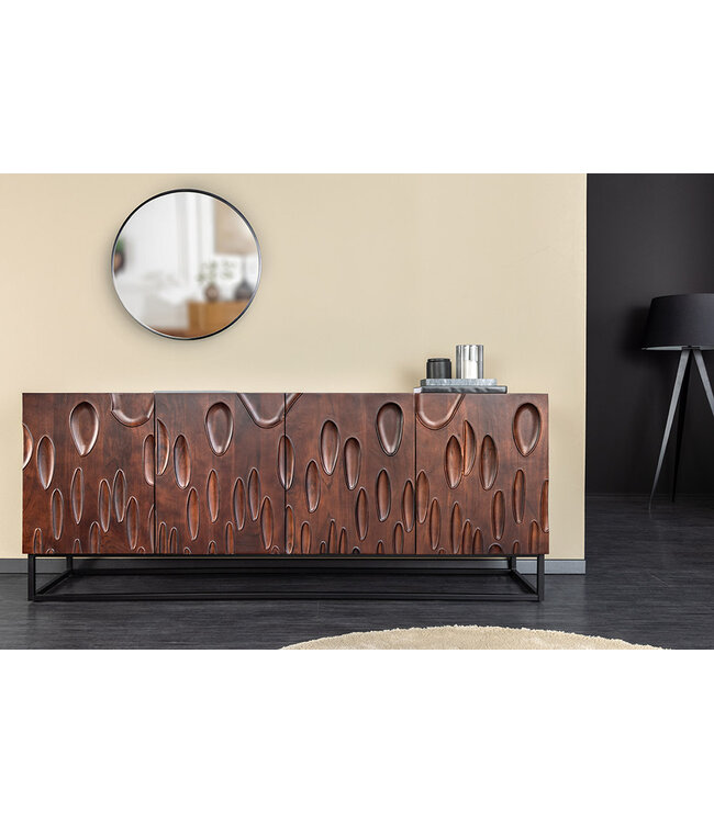 Invicta Interior Massief dressoir DUNE 175cm walnootbruin acaciahout 3D design zwart metaal - 45596