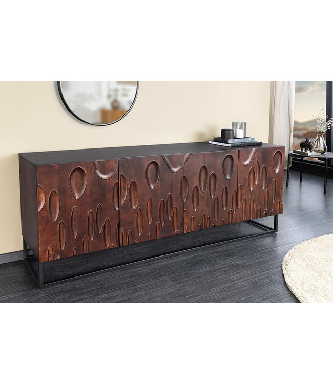 Invicta Interior Massief dressoir DUNE 175cm walnootbruin acaciahout 3D design zwart metaal - 45596