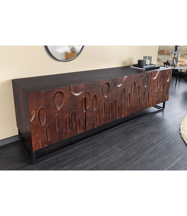 Invicta Interior Massief dressoir DUNE 175cm walnootbruin acaciahout 3D design zwart metaal - 45596