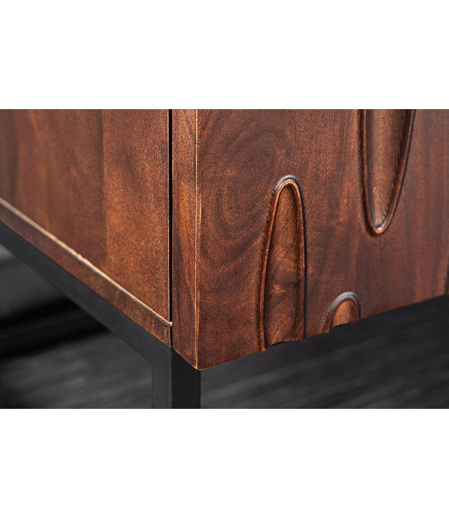 Invicta Interior Massief dressoir DUNE 175cm walnootbruin acaciahout 3D design zwart metaal - 45596