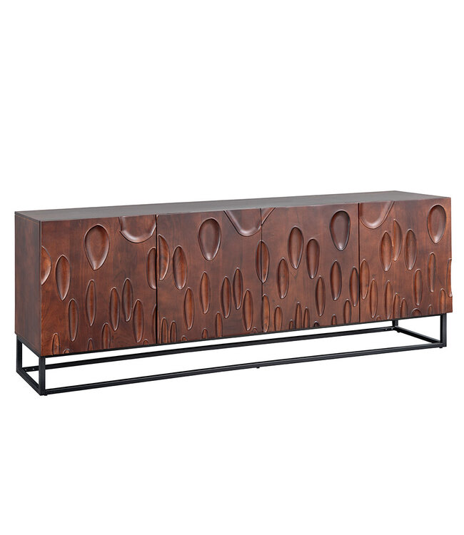 Invicta Interior Massief dressoir DUNE 175cm walnootbruin acaciahout 3D design zwart metaal - 45596