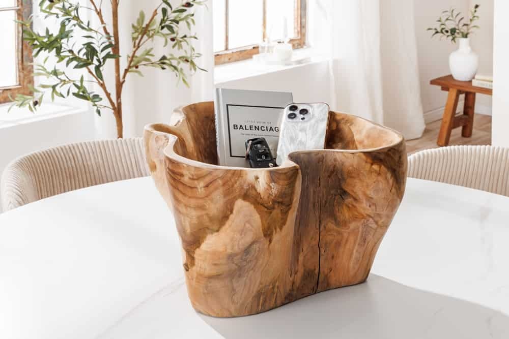 Unieke schaal FLOWERS 45cm naturel teakhout gemaakt van wortelhout - 44707 afbeelding