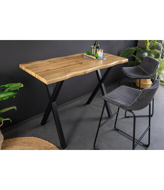 Invicta Interior Industriële bartafel WILD 120cm bruin wild eiken look zwart metalen X-poot - 45080