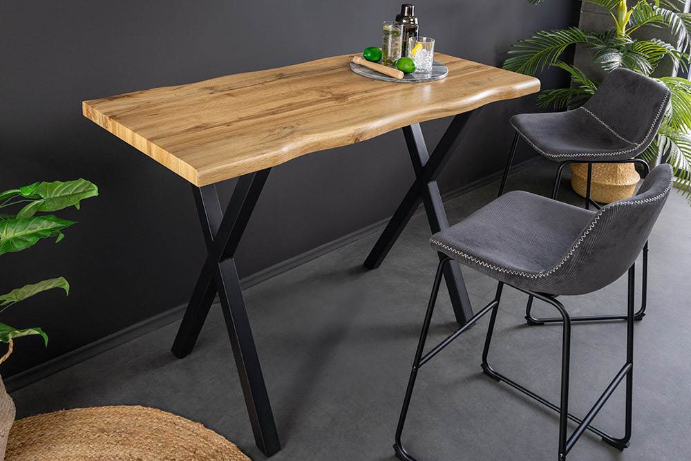Industriële bartafel WILD 120cm bruin wild eiken look zwart metalen X-poot - 45080 afbeelding