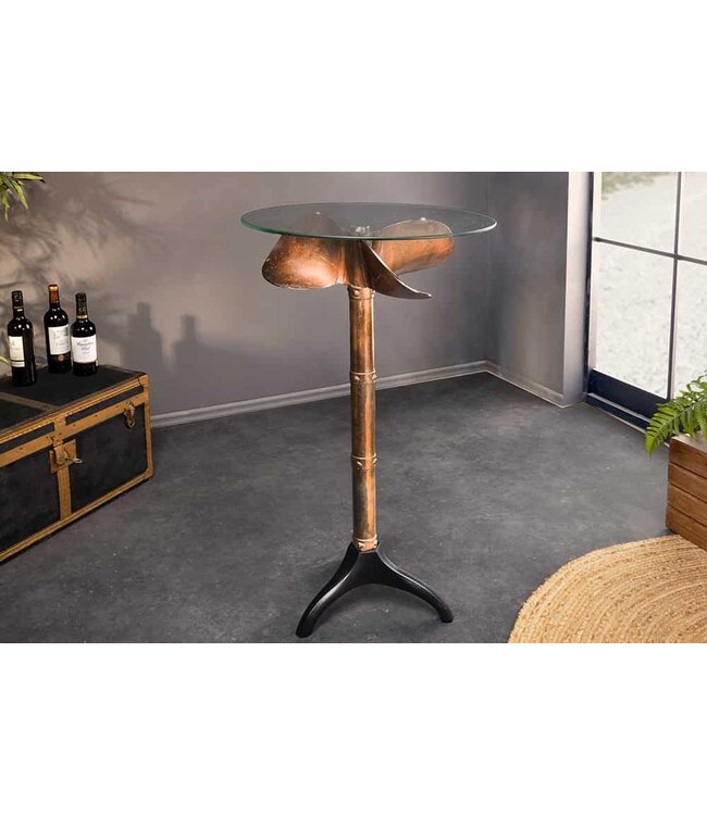 Invicta Interior Maritieme bartafel OCEAN 105cm koper gevlamd zwart metalen voet glazen blad rond - 6043955