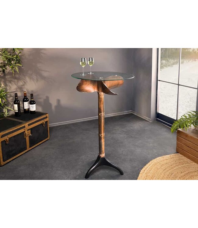 Invicta Interior Maritieme bartafel OCEAN 105cm koper gevlamd zwart metalen voet glazen blad rond - 6043955