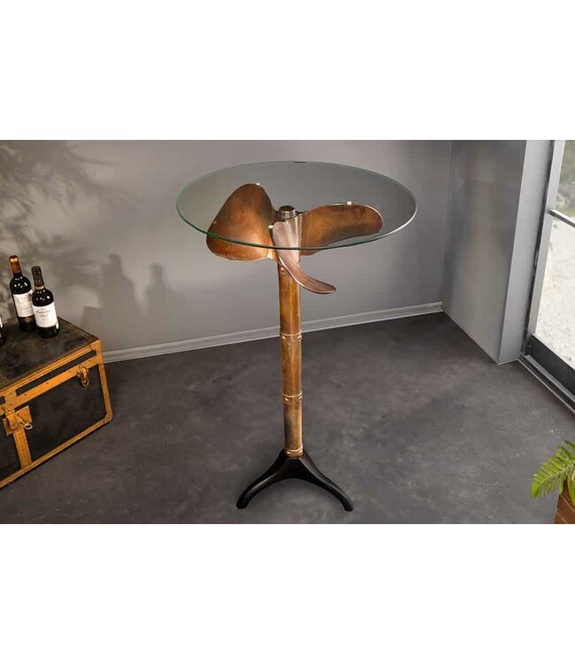 Invicta Interior Maritieme bartafel OCEAN 105cm koper gevlamd zwart metalen voet glazen blad rond - 6043955