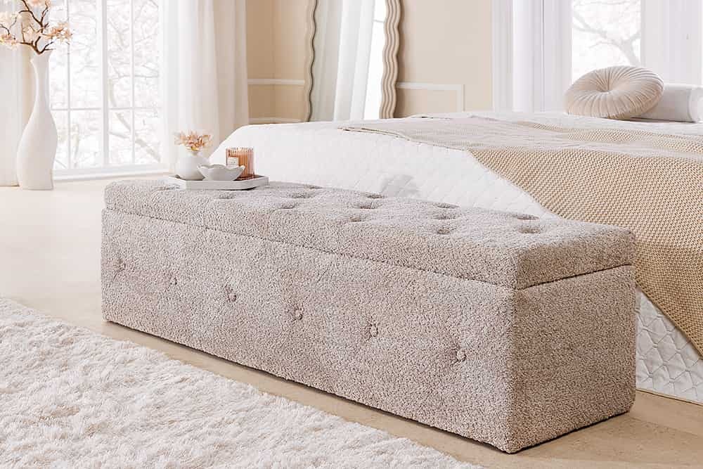 Chesterfield bedbank EXTRAVAGANCIA 140cm champagne greige bouclè met opbergruimte - 44247 afbeelding
