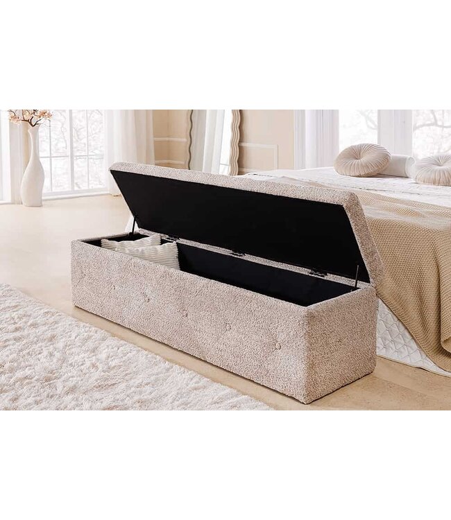 Invicta Interior Chesterfield bedbank EXTRAVAGANCIA 140cm champagne greige bouclè met opbergruimte - 44247