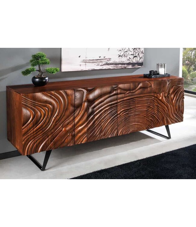 Invicta Interior Massief dressoir FLUID 175cm Walnoot-Bruin Acaciahout 3D Design Skid Base - 45593