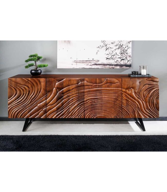 Invicta Interior Massief dressoir FLUID 175cm Walnoot-Bruin Acaciahout 3D Design Skid Base - 45593