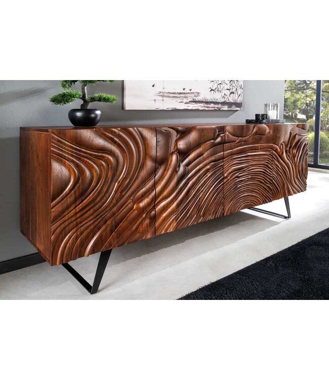 Invicta Interior Massief dressoir FLUID 175cm Walnoot-Bruin Acaciahout 3D Design Skid Base - 45593