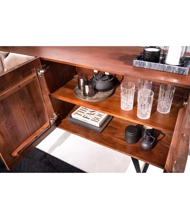 Invicta Interior Massief dressoir FLUID 175cm Walnoot-Bruin Acaciahout 3D Design Skid Base - 45593