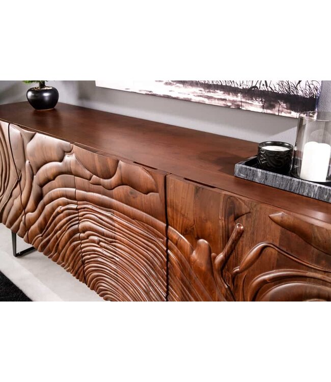 Invicta Interior Massief dressoir FLUID 175cm Walnoot-Bruin Acaciahout 3D Design Skid Base - 45593