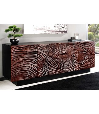 Invicta Interior Massief dressoir FLUID 175cm Walnoot Bruin Acaciahout 3D Design Zwart Onderstel - 45599