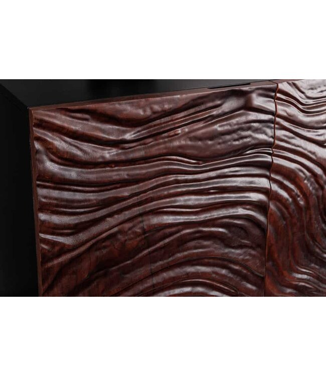 Invicta Interior Massief dressoir FLUID 175cm Walnoot Bruin Acaciahout 3D Design Zwart Onderstel - 45599