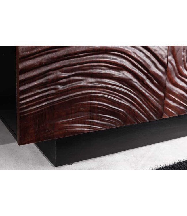 Invicta Interior Massief dressoir FLUID 175cm Walnoot Bruin Acaciahout 3D Design Zwart Onderstel - 45599