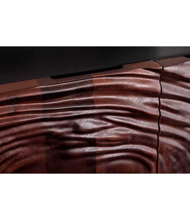 Invicta Interior Massief dressoir FLUID 175cm Walnoot Bruin Acaciahout 3D Design Zwart Onderstel - 45599