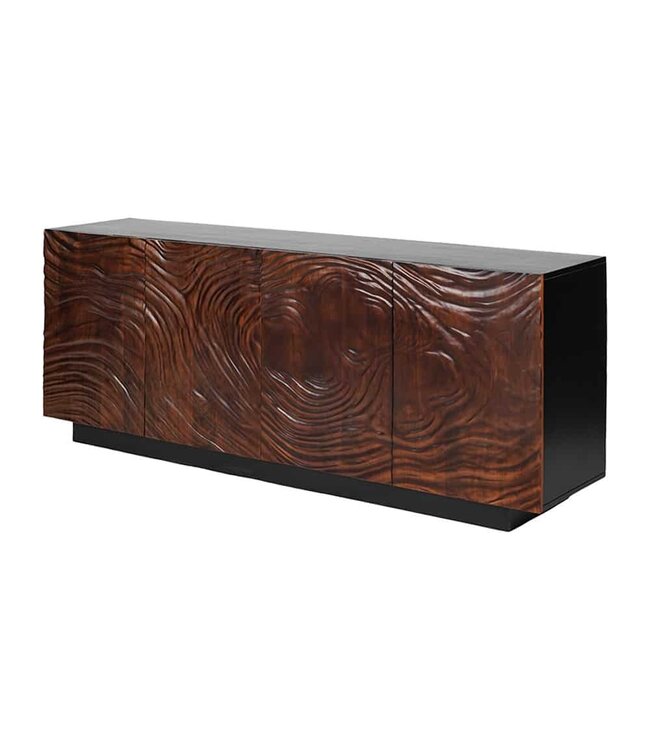 Invicta Interior Massief dressoir FLUID 175cm Walnoot Bruin Acaciahout 3D Design Zwart Onderstel - 45599