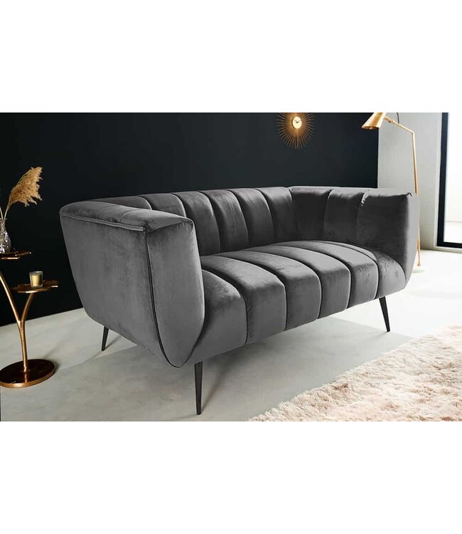 Invicta Interior Design 2-zits bank NOBLESSE 165cm grijs fluweel zwart metalen poten veerkern - 45050