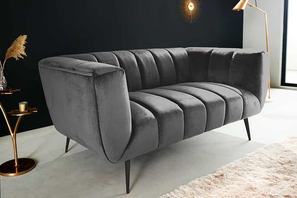 Design 2-zits bank NOBLESSE 165cm grijs fluweel zwart metalen poten veerkern - 45050 afbeelding