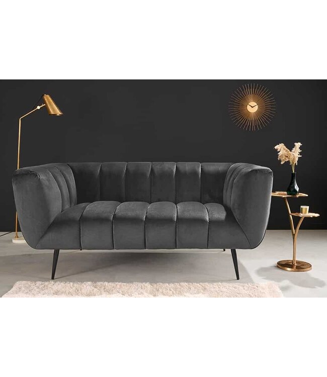 Invicta Interior Design 2-zits bank NOBLESSE 165cm grijs fluweel zwart metalen poten veerkern - 45050