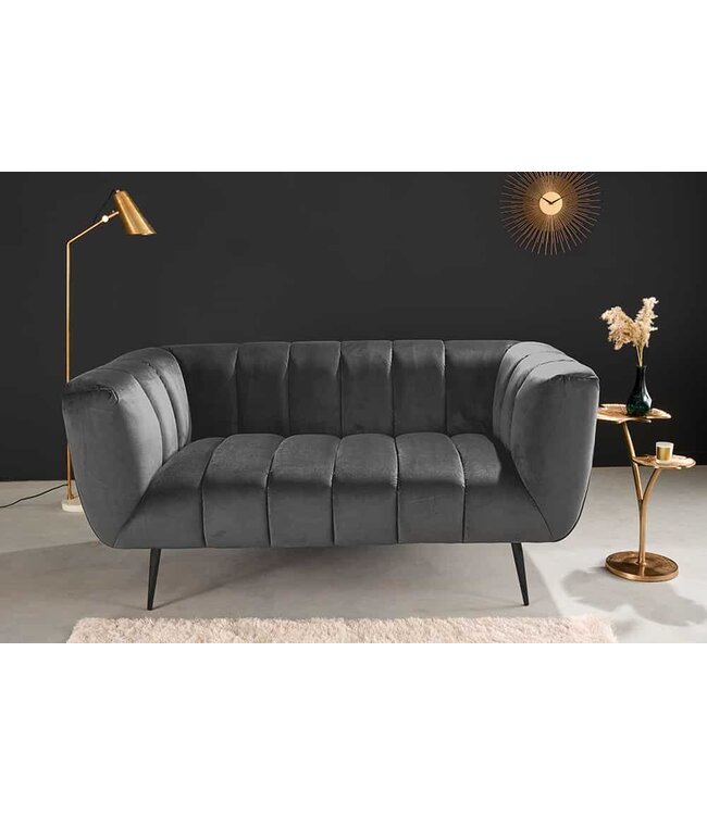 Invicta Interior Design 2-zits bank NOBLESSE 165cm grijs fluweel zwart metalen poten veerkern - 45050