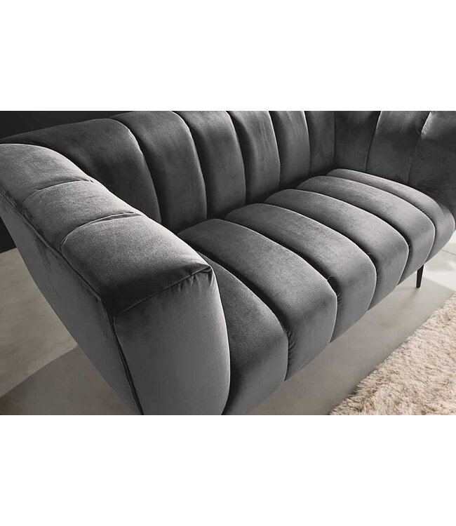 Invicta Interior Design 2-zits bank NOBLESSE 165cm grijs fluweel zwart metalen poten veerkern - 45050