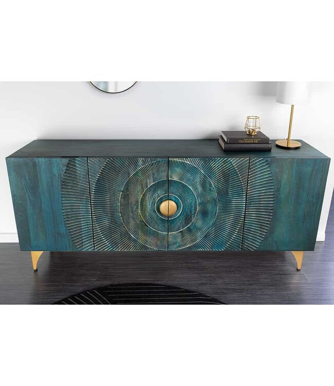 Invicta Interior Handgemaakt dressoir GOLDEN SUNSET 180cm turquoise goud mangohout metalen poten - 45643