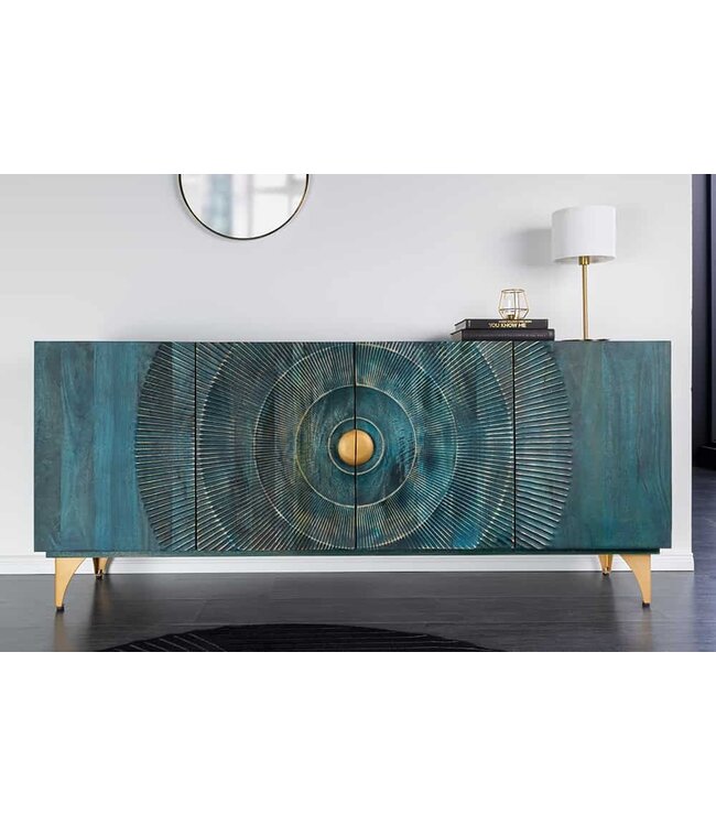 Invicta Interior Handgemaakt dressoir GOLDEN SUNSET 180cm turquoise goud mangohout metalen poten - 45643