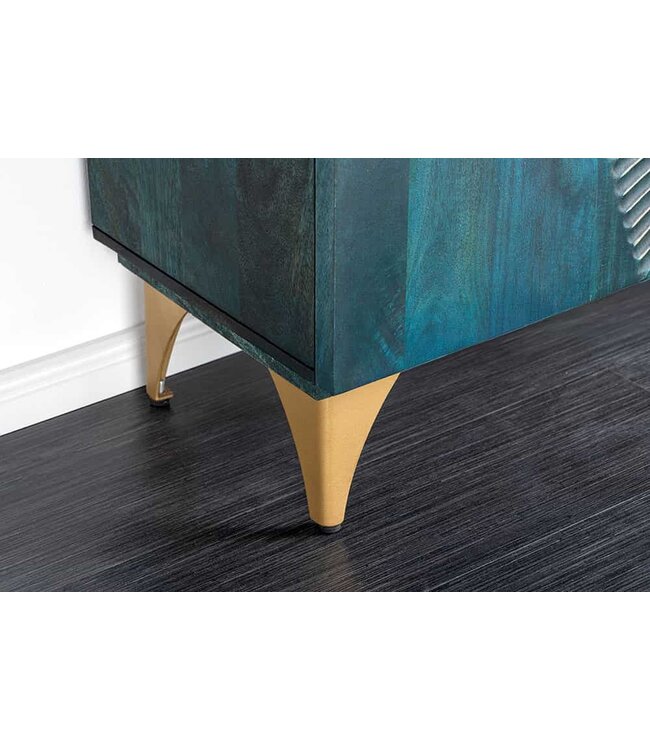 Invicta Interior Handgemaakt dressoir GOLDEN SUNSET 180cm turquoise goud mangohout metalen poten - 45643
