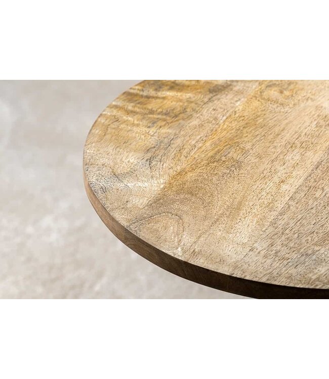Invicta Interior Ronde bijzettafel TRAYFUL 55cm Natuurlijk Mango Hout Massief Hout Marmer Voet Metaal Zwart - 43499