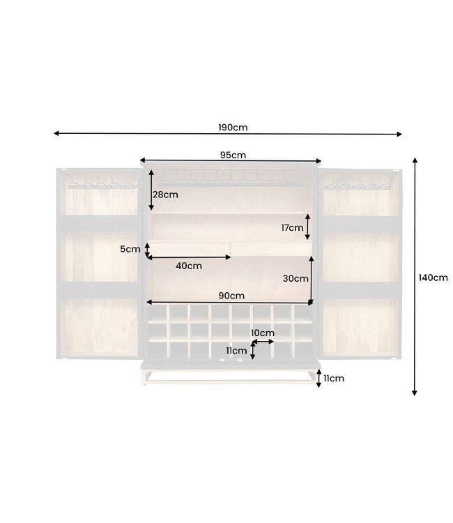 Invicta Interior Handgemaakte barkast GOLDEN SUNSET 140cm zwartgoud massief mangohout - 44252
