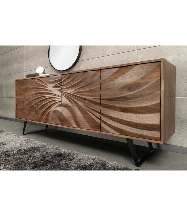 Invicta Interior Massief houten dressoir HURRICANE 175cm bruin acacia 3D design - 44389