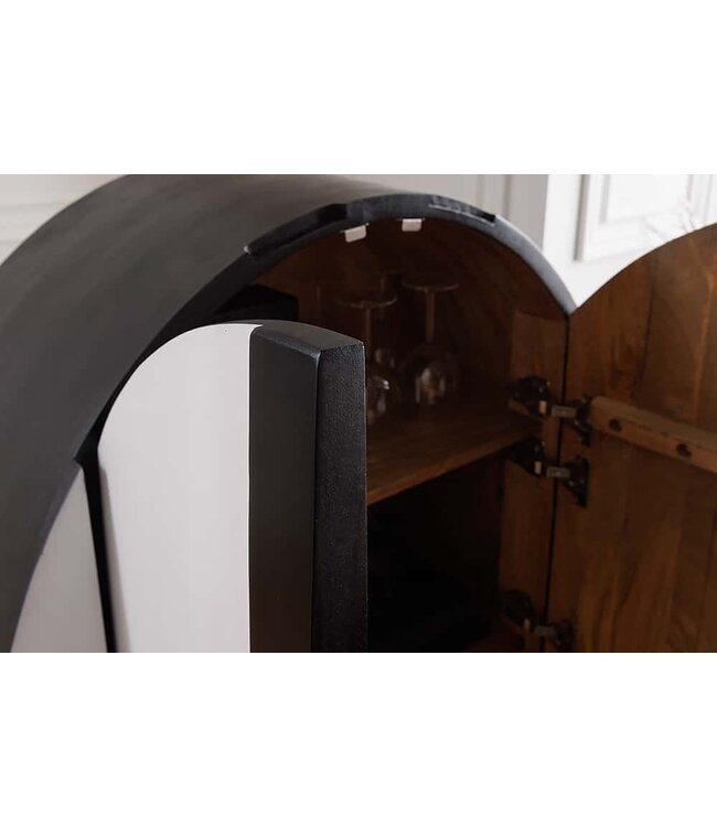 Invicta Interior Massief houten highboard VOODOO 120 cm bruin wit zwart mangohout met 3D-houtsnijwerk ovaal metalen frame - 44487