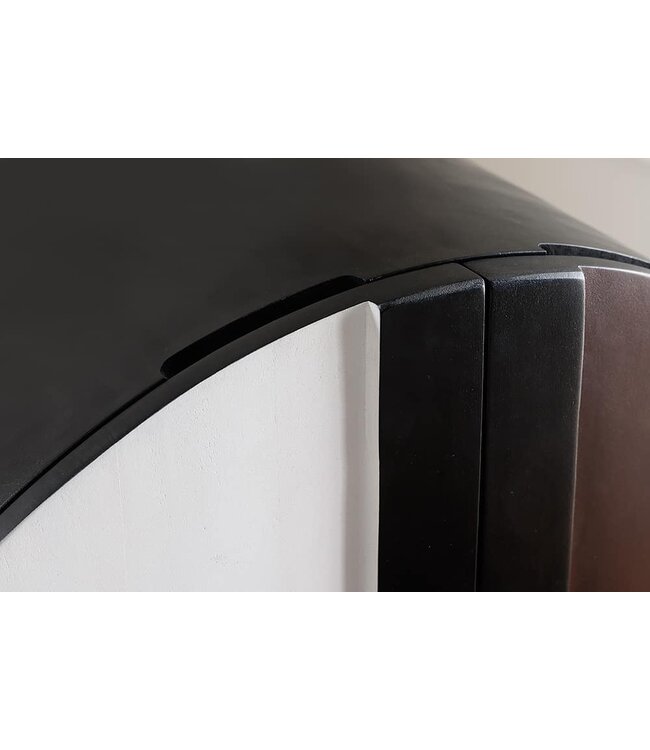 Invicta Interior Massief houten highboard VOODOO 120 cm bruin wit zwart mangohout met 3D-houtsnijwerk ovaal metalen frame - 44487