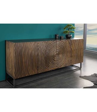 Invicta Interior Massief dressoir ZEN CIRCLES 180cm donkerbruin mangohout 3D design - 44580