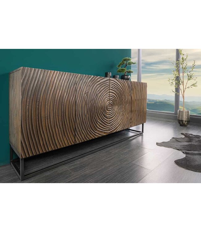 Invicta Interior Massief dressoir ZEN CIRCLES 180cm donkerbruin mangohout 3D design - 44580