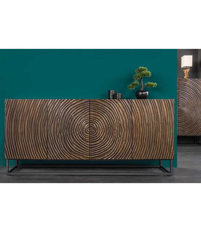 Invicta Interior Massief dressoir ZEN CIRCLES 180cm donkerbruin mangohout 3D design - 44580