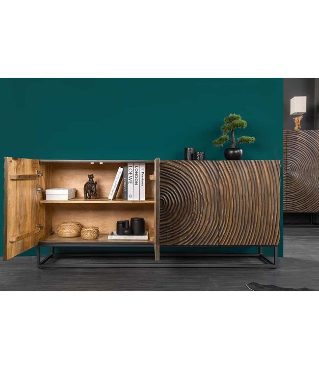 Invicta Interior Massief dressoir ZEN CIRCLES 180cm donkerbruin mangohout 3D design - 44580