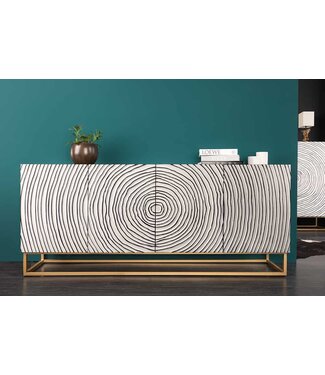Invicta Interior Massief dressoir ZEN CIRCLES 180 cm wit zwart goud mangohout 3D-ontwerp - 44578