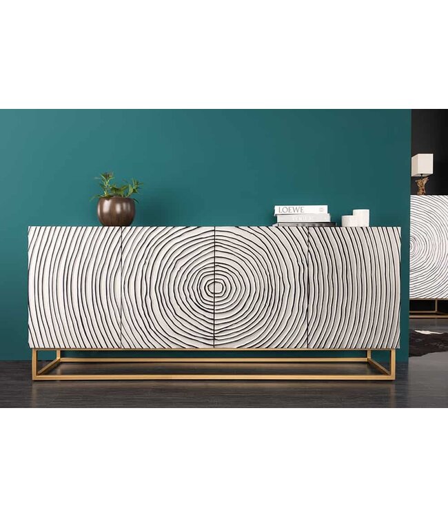 Invicta Interior Massief dressoir ZEN CIRCLES 180 cm wit zwart goud mangohout 3D-ontwerp - 44578