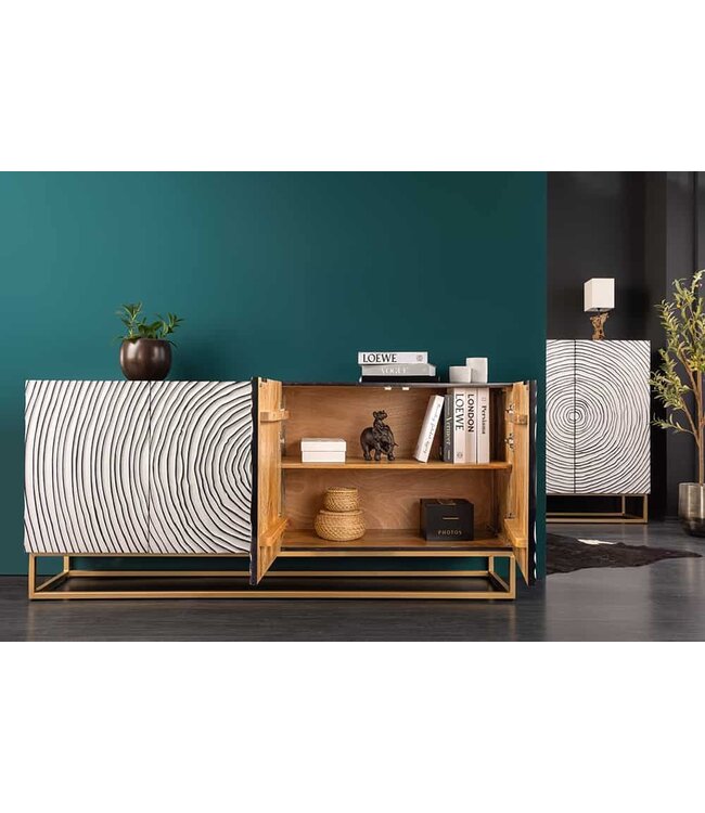 Invicta Interior Massief dressoir ZEN CIRCLES 180 cm wit zwart goud mangohout 3D-ontwerp - 44578